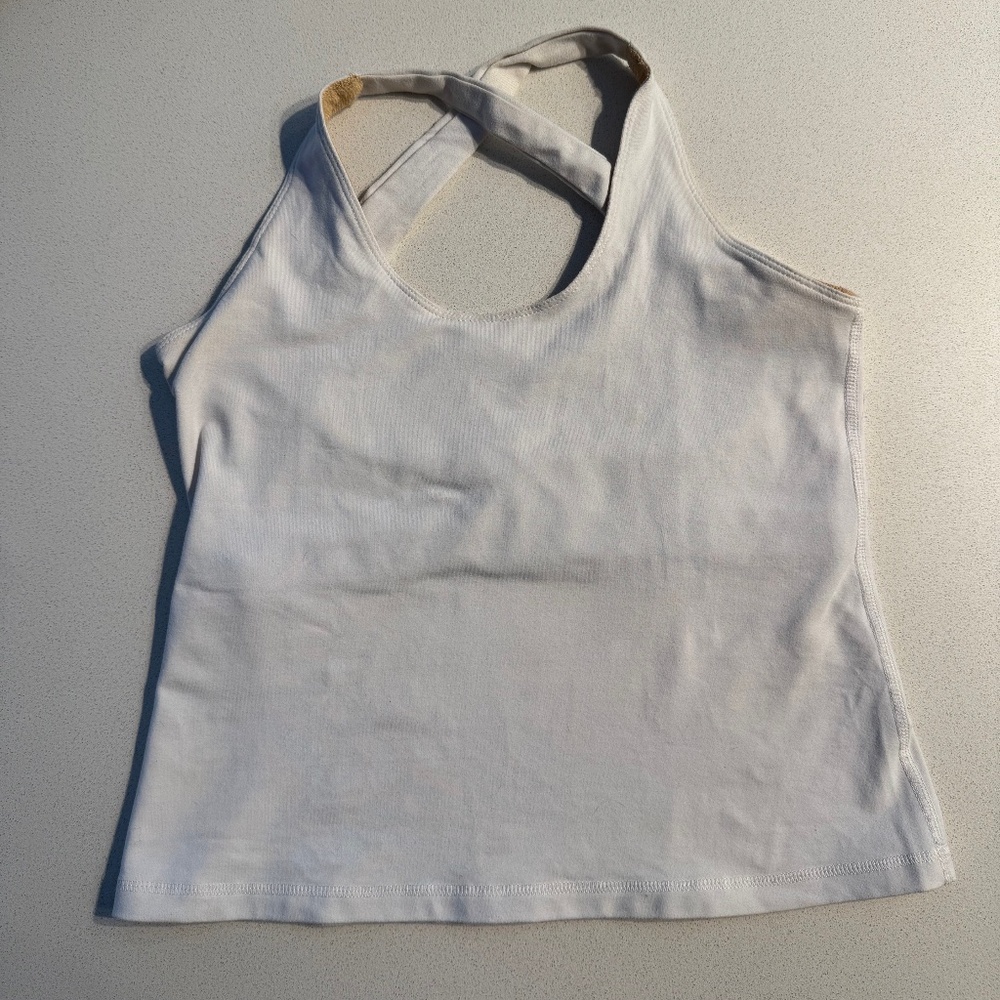 Lululemon White Workout Top Built in Bra Cross Back – Size 6/Small
